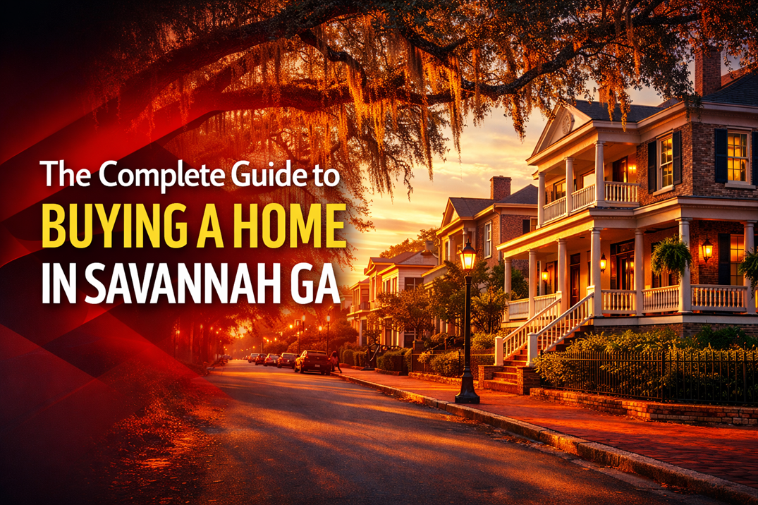 Complete guide to buying a home in Savannah GA featuring historic homes and oak trees in Coastal Georgia.
