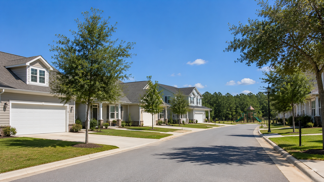 Holly Oaks new homes in Statesboro Georgia by DR Horton — small cul-de-sac neighborhood with playground