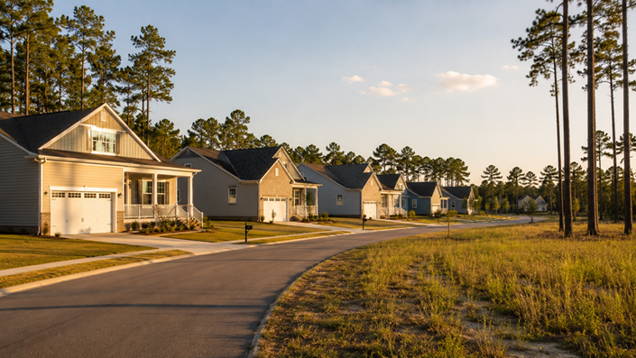 Long Leaf Village new construction homes in Rincon Georgia by DR Horton — Express Series neighborhood with longleaf pines