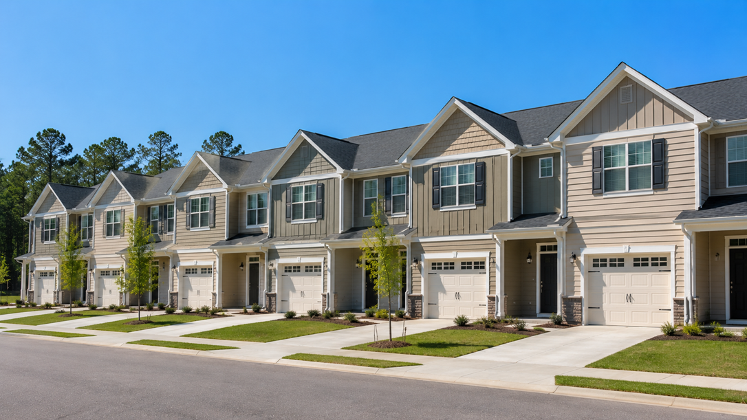 The Towns at Blue Jay townhomes in Rincon Georgia by DR Horton — attached two-story new construction with single-car garages