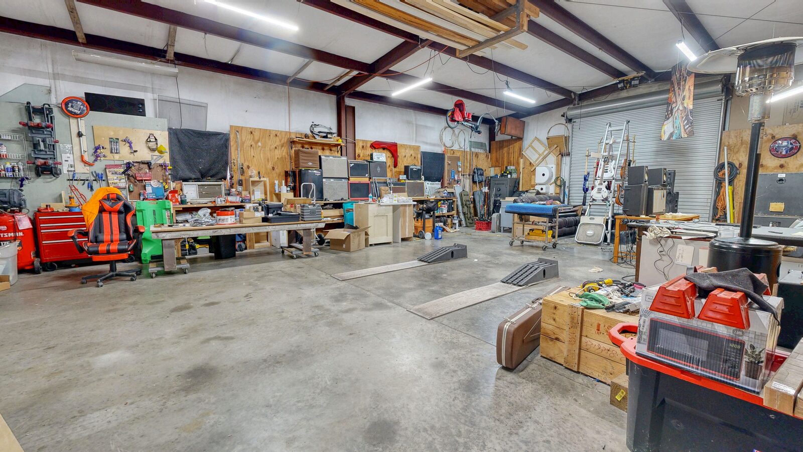 Inside the 40x30 detached workshop at 193 Grace Lane in Rincon, Georgia