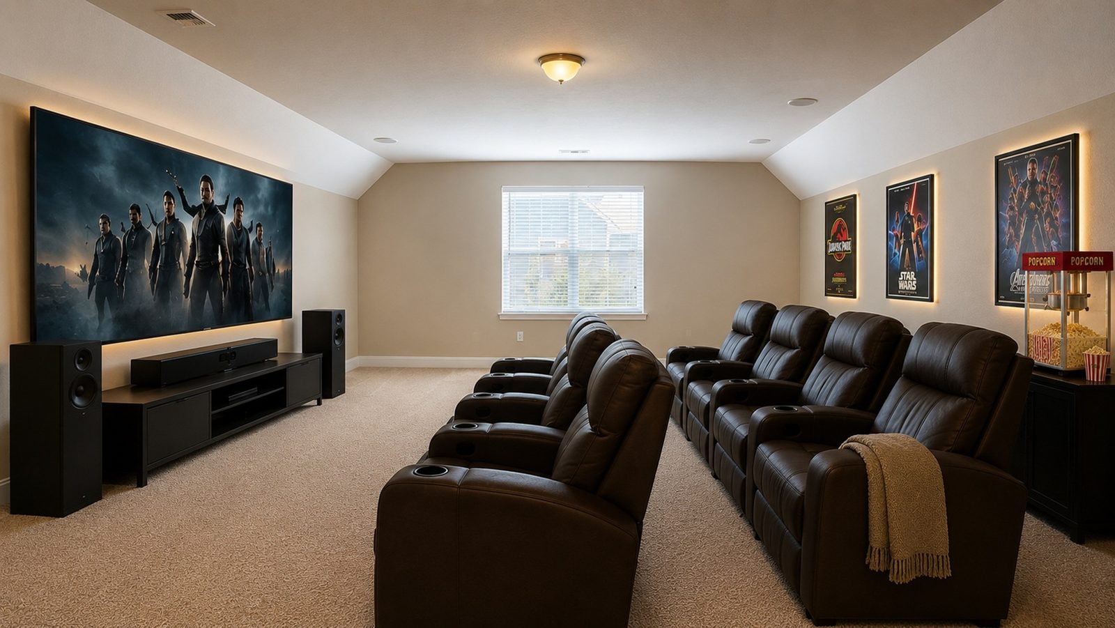 Media room (virtually staged) at 227 Clearwater Circle, Rice Hope