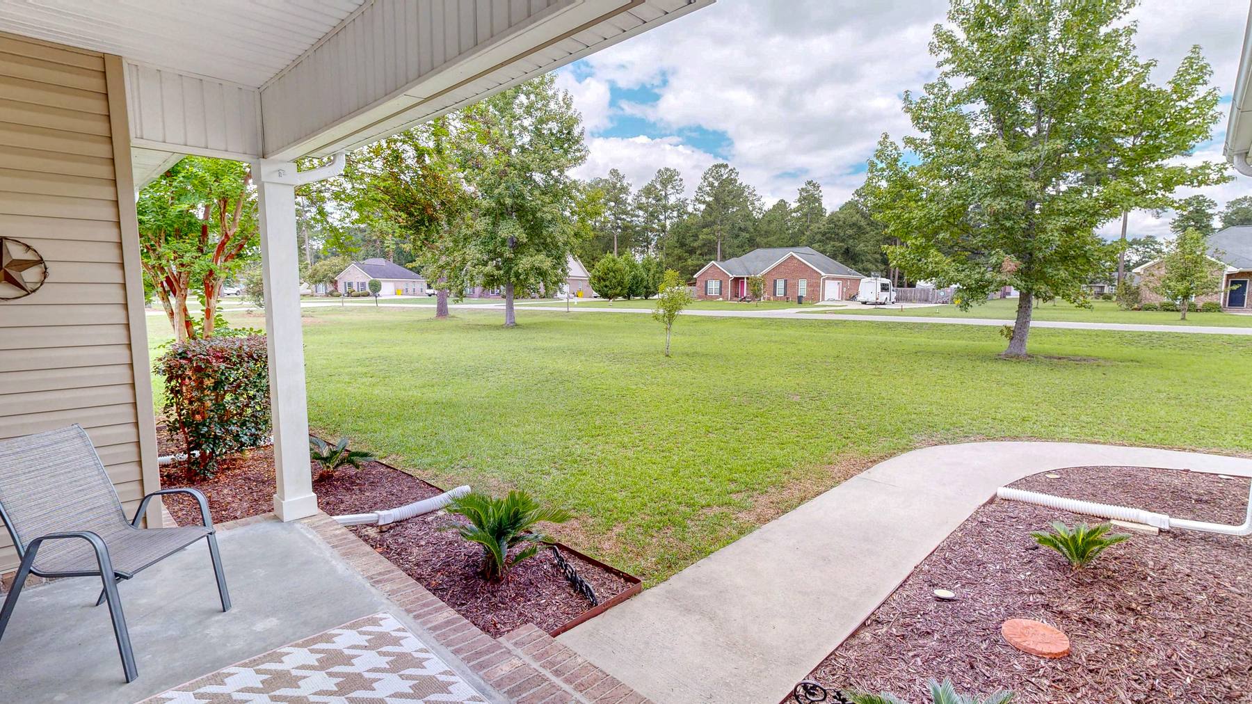 The view from the covered front porch at 124 Sugarland Blvd in Brooklet, Georgia