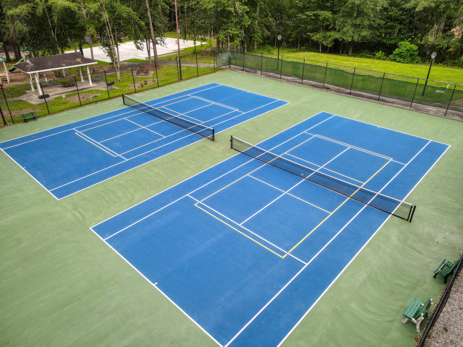 Lighted tennis and pickleball courts at Silverwood Plantation, Rincon GA