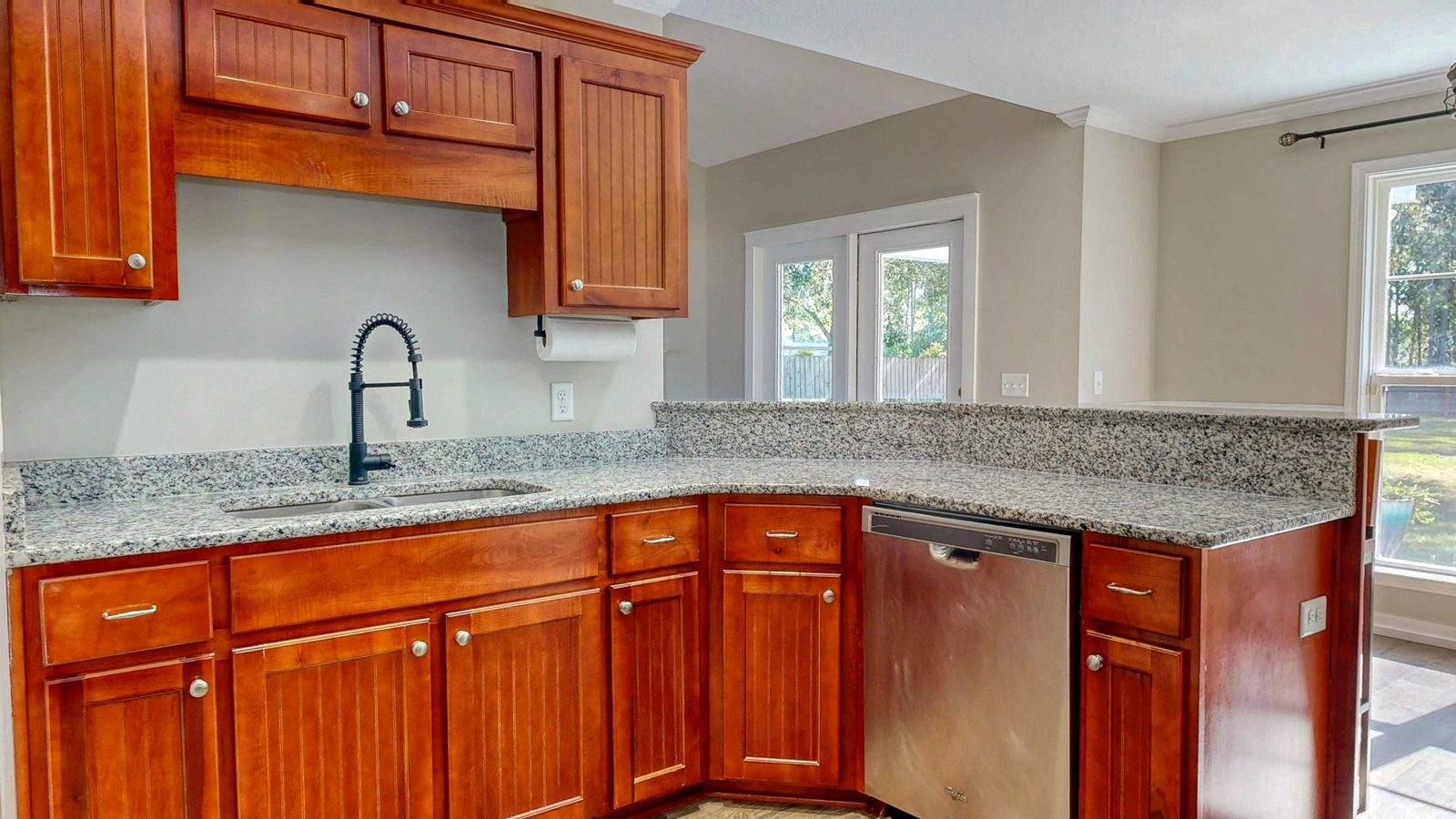 Kitchen sink and granite counters