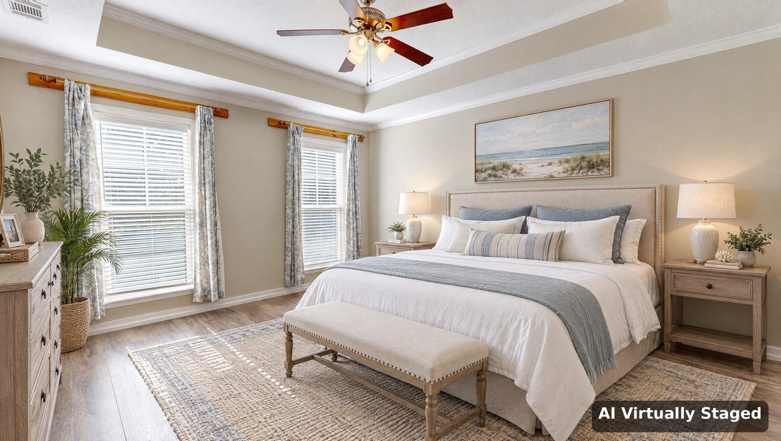 Primary bedroom shown virtually staged